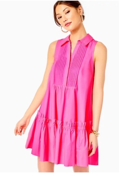 Lilly Pulitzer Caylinn Stretch Cotton Dress in Hot Pink size Small NWTs - Picture 2 of 11